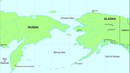 Russia / USA border. Look at the “beautiful ocean” between these two super powers.