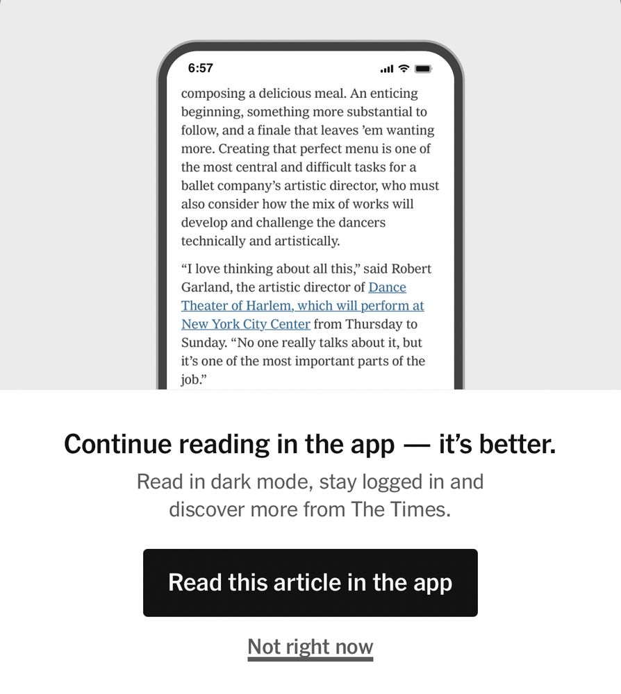The NYtimes has a popup demanding you use their fucking app instead of the website you're already on