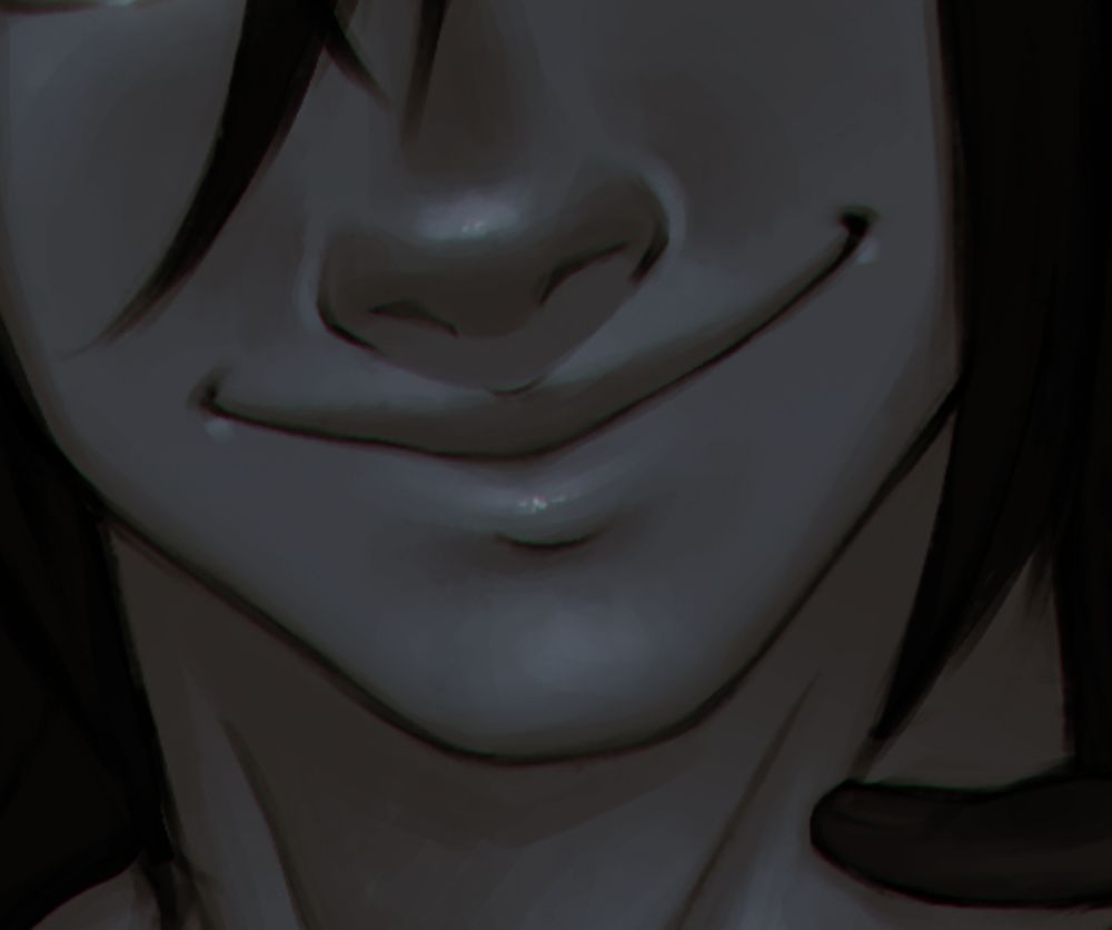 Cropped view of my OC Enzel's mouth smiling