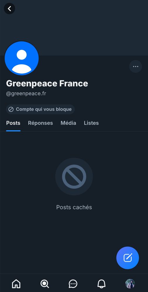 Capture d'écran de Greenpeace France qui m'a bloqué 