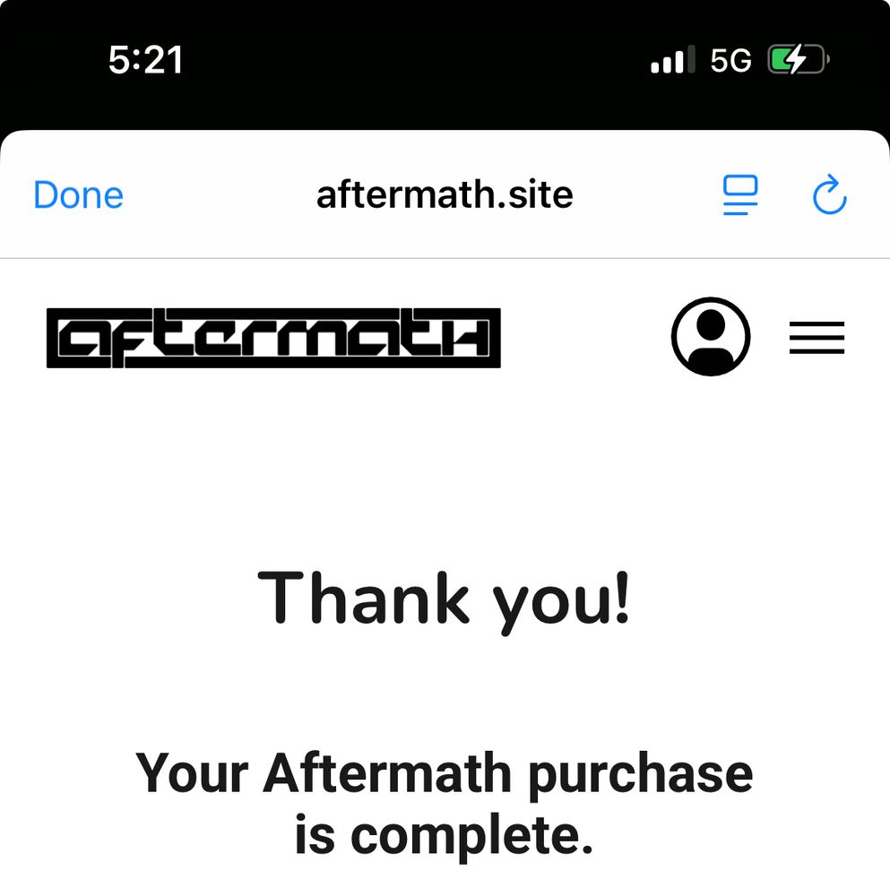 A screenshot of a page thanking me for buying the Aftermath subscription I keep forgetting to get.