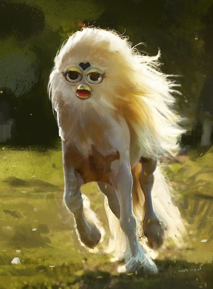The original Furbeast - a painting of a horse with a Furby face.