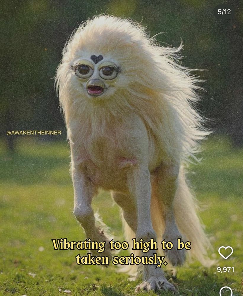 A garbage AI version of the Furbeast - a painting of a horse with a Furby face and the text “Vibrating too high to be taken seriously” for some fucking reason