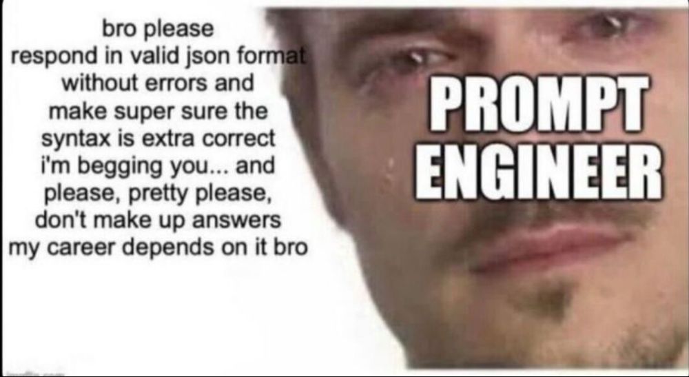 Meme about prompt engineers that I am to lazy to fully describe here. If you are seeing this and are reliant on alt text please comment. 