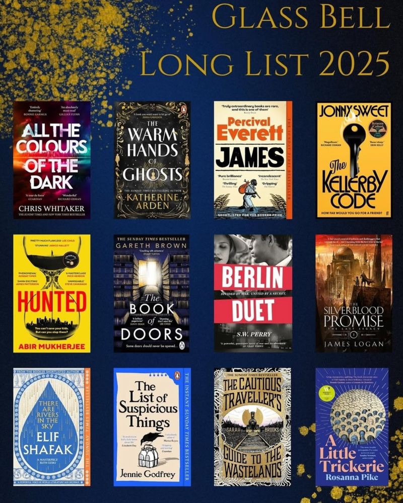 A visual showing thumbnails of the 12 longlisted books for the Glass Bell Award
