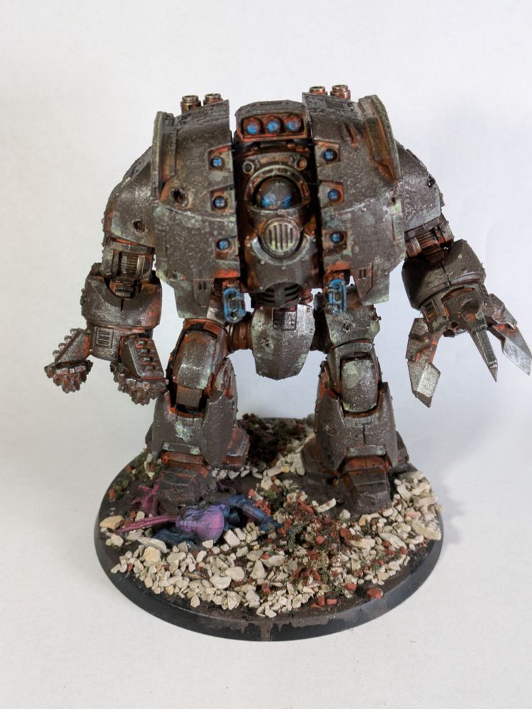 Warhammer 40k Dreadnought painted as rusted metal.