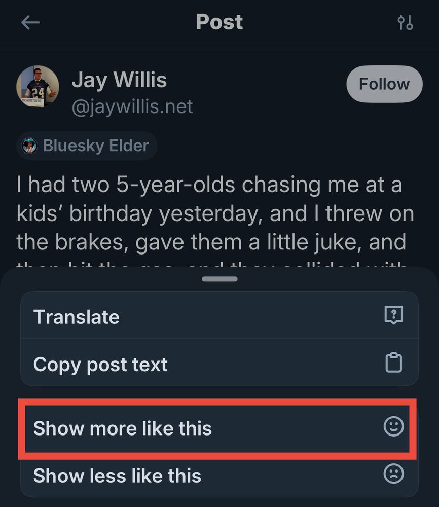 A screenshot highlighting the “show more like this” button