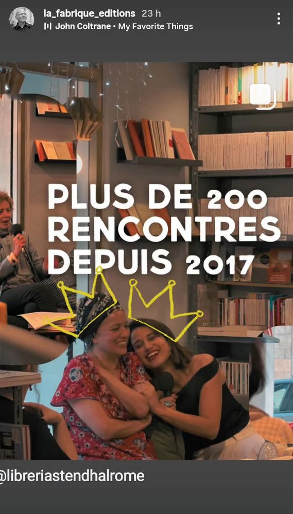 Story instagram des editions La Fabrique montrant Bouteldja et Yousfi hilares avec des couronnes dessinées sur la tête.
