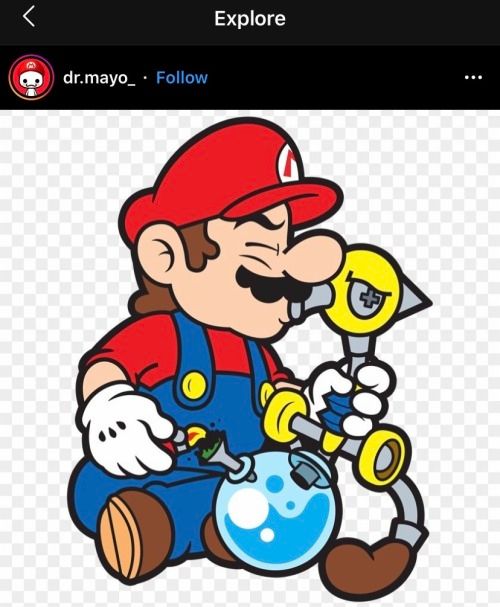 Mario using fludd from Super Mario Sunshine like a bong, lightning the bowl and sucking on fludd's "mouth"