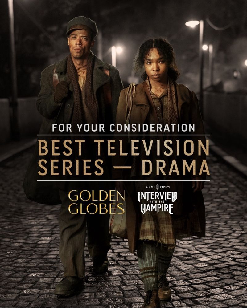 Still of Louis and Claudia standing in front of a German checkpoint in Season 2, Episode 1. Added text: “For Your Consideration. Best Television Series — Drama”