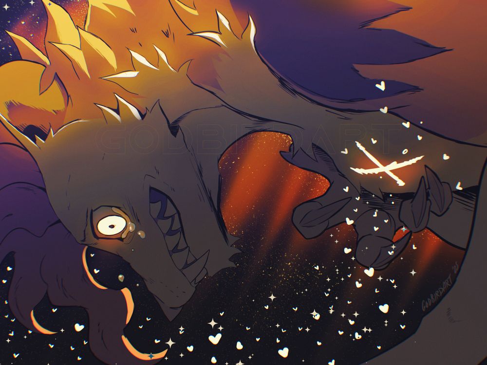 Image is a digital illustration of an anthropomorphic rodent character doubled over with a warm glowing backlight. Tears in his eyes, he has one paw over an X marking on his chest where his heart is. #furryart #furry #anthro