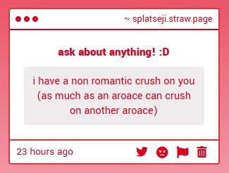 anon: "i have a non romantic crush on you (as much as an aroace can crush on another aroace)"