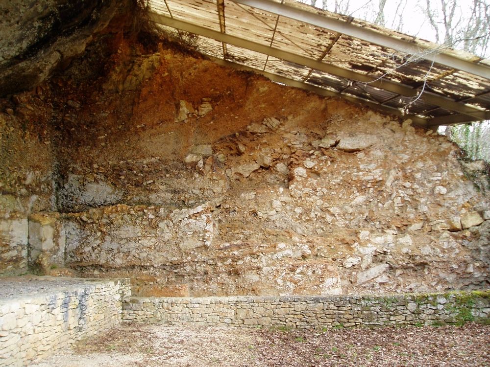Coupe témoin du site préhistorique de La Ferrassie en Dordogne, un peu plus haute que les 1,30 m réglementaires (mais indurée, alors ça va...)