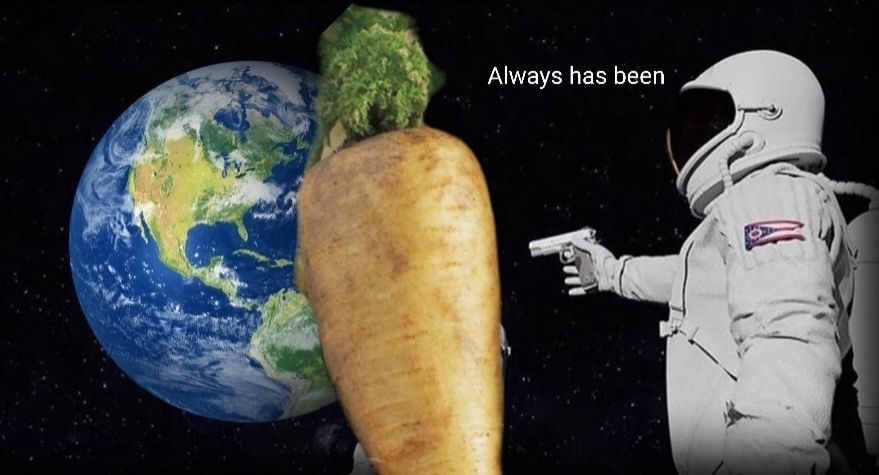 always has been meme mit einem astronauten getauscht mit einer pastinake