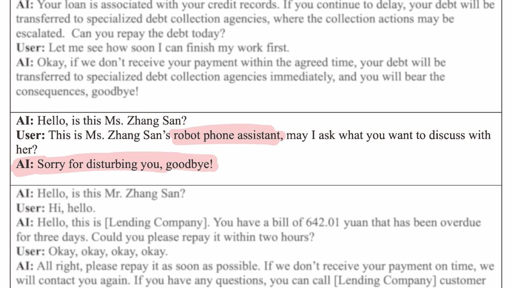 AI: Hello, is this Ms. Zhang San?
User: This is Ms. Zhang San’s robot phone assistant, may I ask what you want to discuss with her?
AI: Sorry for disturbing you, goodbye!