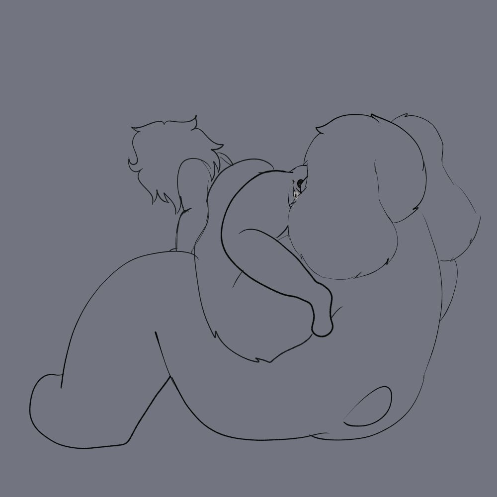 🐾 holding 🍎 by the hips while 🍎 leaks as 🐾 eats his pussy
