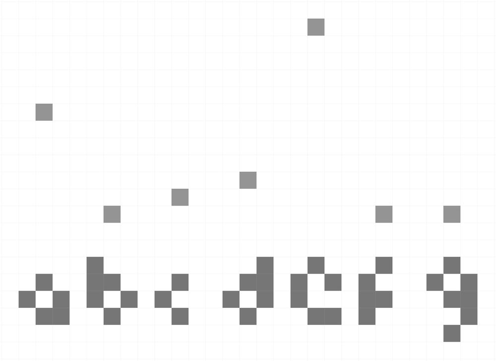A pixelated image with dots and vague shapes of letters