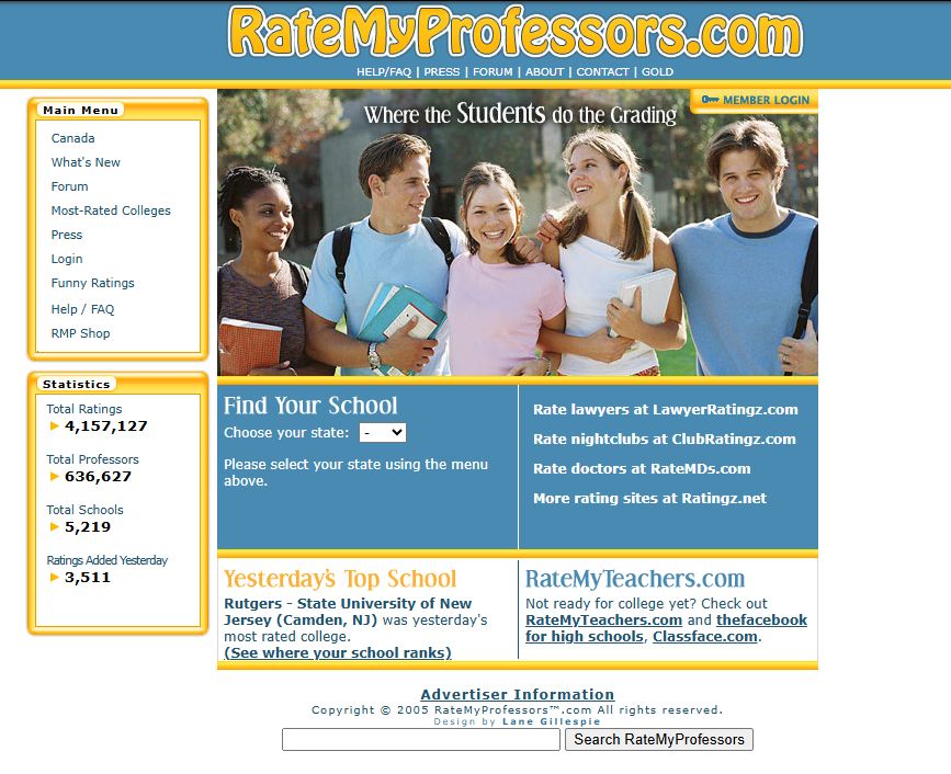 RateMyProfessors.com - October 1st, 2005 screenshot - Wayback Machine