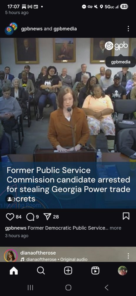 Screenshot of Patty Durand in a brown sport coat with the caption, "Former Public Service Commission candidate arrested for stealing Georgia Power trade secrets".