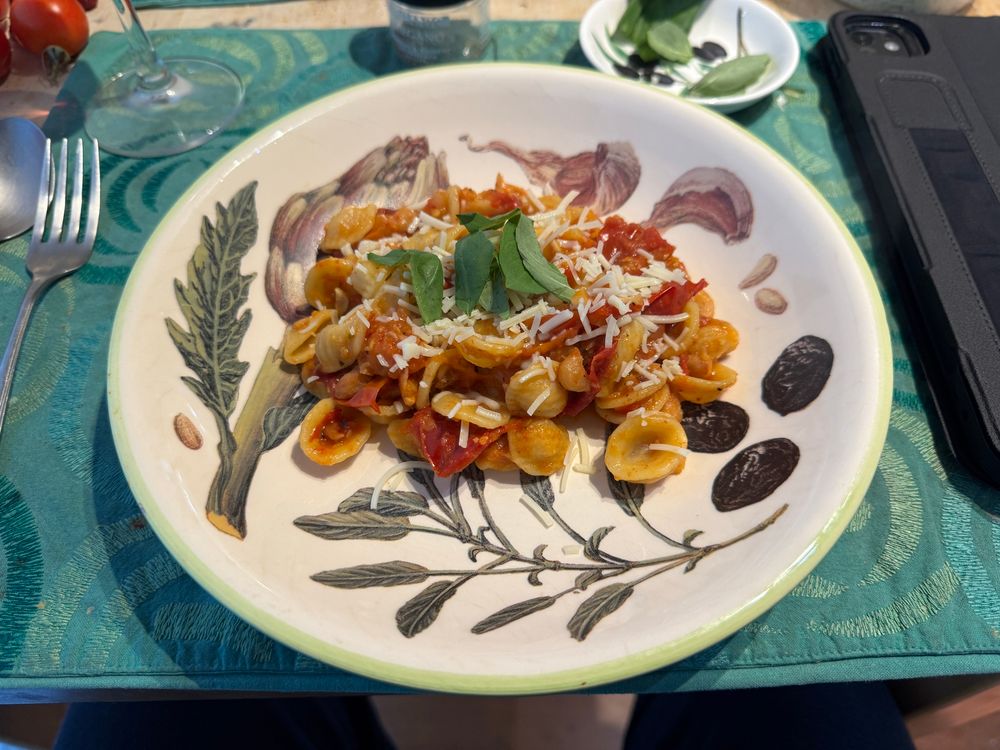 A pasta bowl filled with pasta