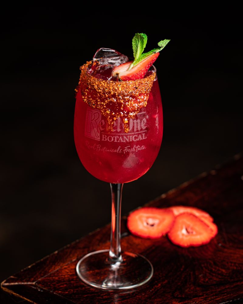 Product photography of a Strawberry drink that was sold at Chando's Tacos Cantina. 