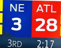New England Patrios 3 Atlanta Falcons 28 3rd 2:17 left in game 