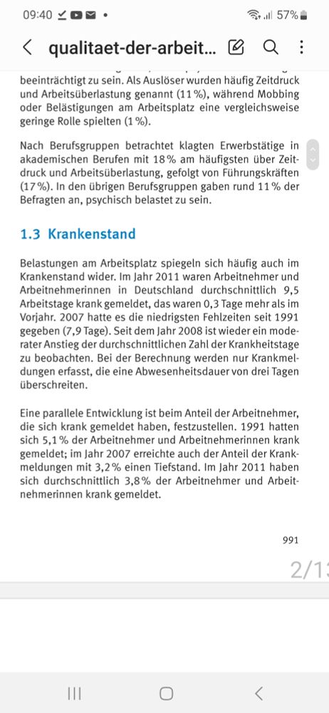 Bericht über Krankenstand 2011 - 9,5 Tage im Schnitt.