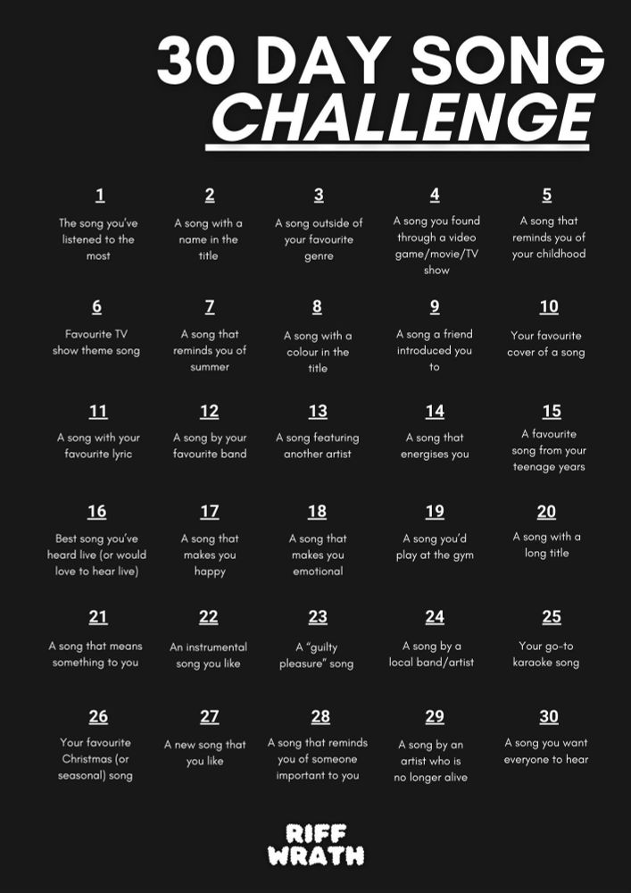The 30 day song challenge instructions.