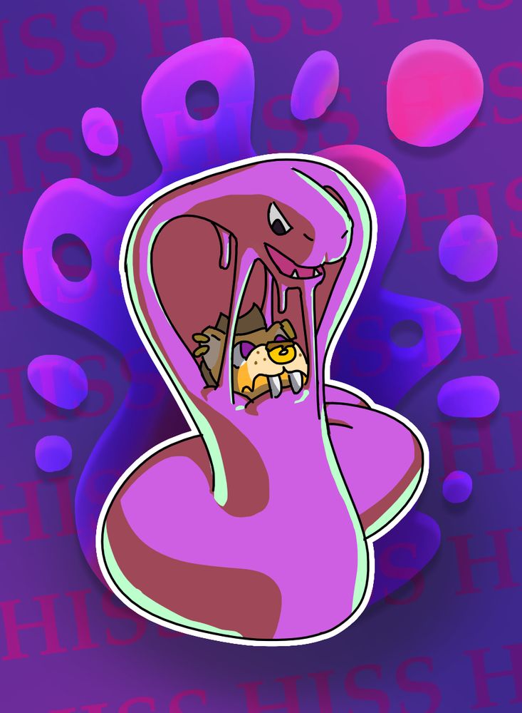 Colorful poster of Deff getting encased in a rubbery arbok