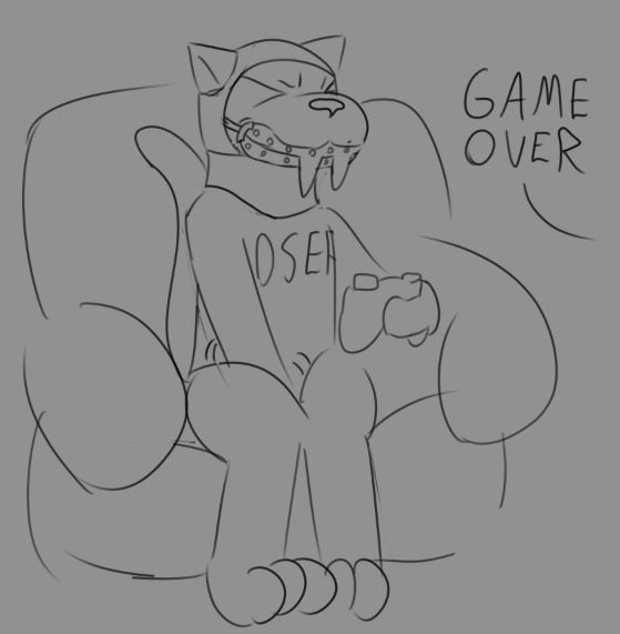 Me, days later, rubbing at my losersuited crotch as I game over in a videogame