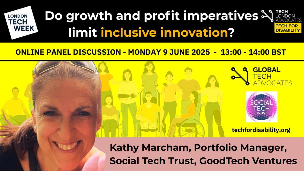 An event card showing Kathy Marcham, Portfolio Manager, Social Tech Trust, GoodTech Ventures