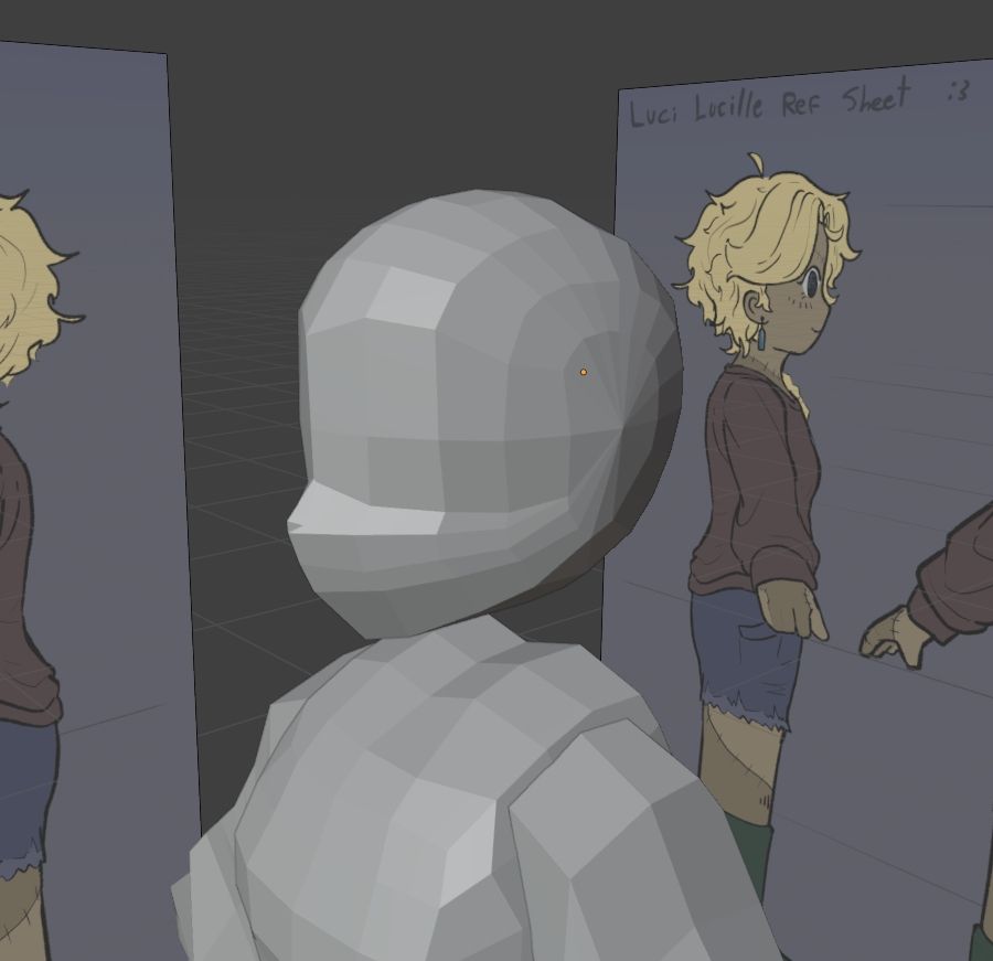 A screenshot of the 3D art program: Blender. A bust is positioned in the middle of the frame showing off an isometric view of the head topology. The creator of the model is expressing frustrations with how hard it was to model.