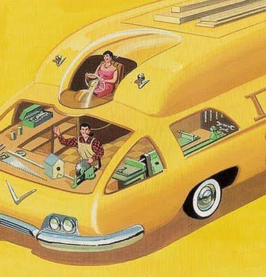The ‘Hobby-Pop’ by Bruce McCall, National Lampoon (1972)

McCall both wrote and illustrated most of his NL articles and was especially known for what he called “retro futurism”, which he described as a vision of the future seen through the eyes of the past.