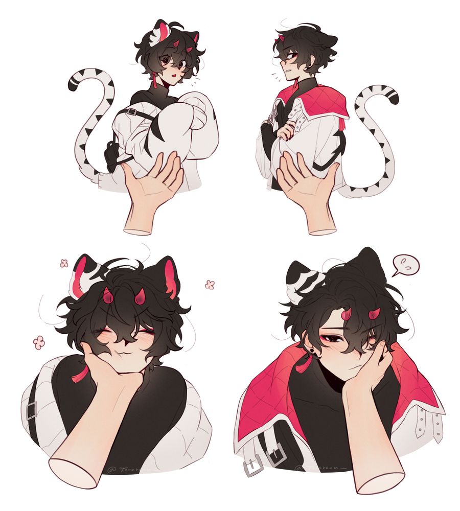 doodle of Torako and Torao being pet, to show the difference in reaction