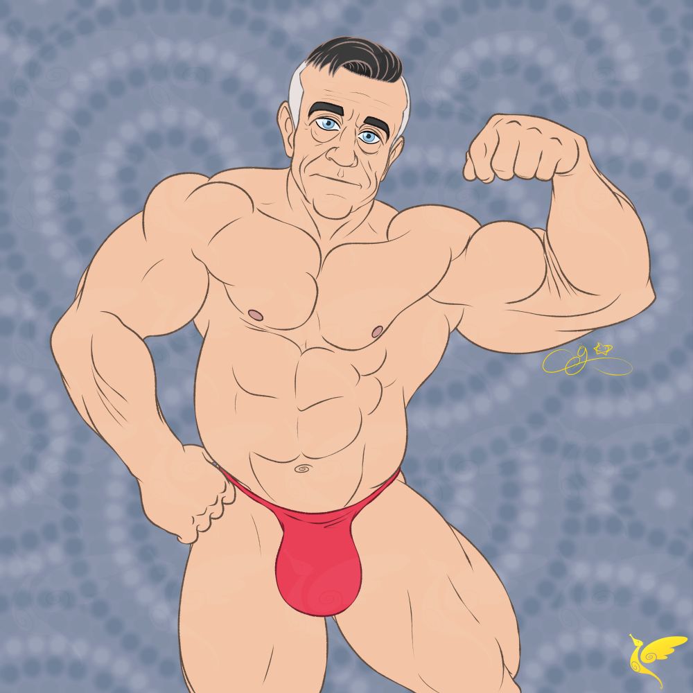 Art drawing flex bodybuilder bodybuilding flex muscle muscular daddy blue eyes speedos sketch 