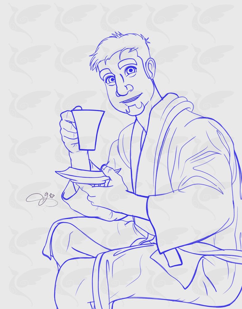 Gay Indian boy enjoying his coffee in a robe.