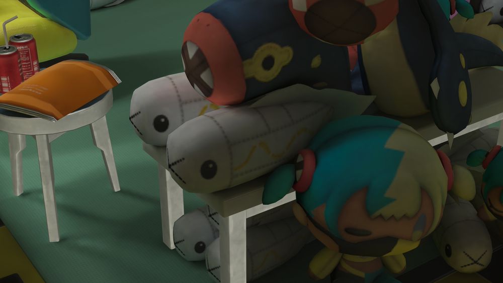 Screenshot of plushes in Canari's room