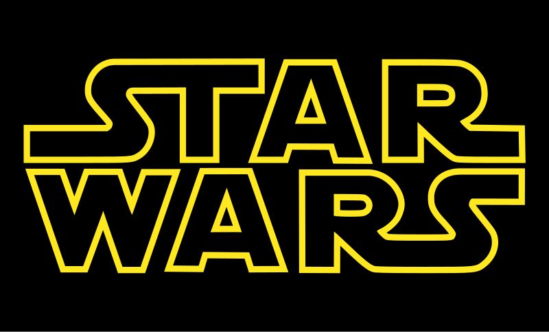 Black background with yellow lettering “Star Wars”. 