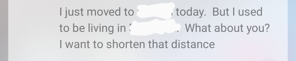 A guy replying to my question of whereabouts in NZ he is based. He then asks, "What about you? I want to shorten that distance."