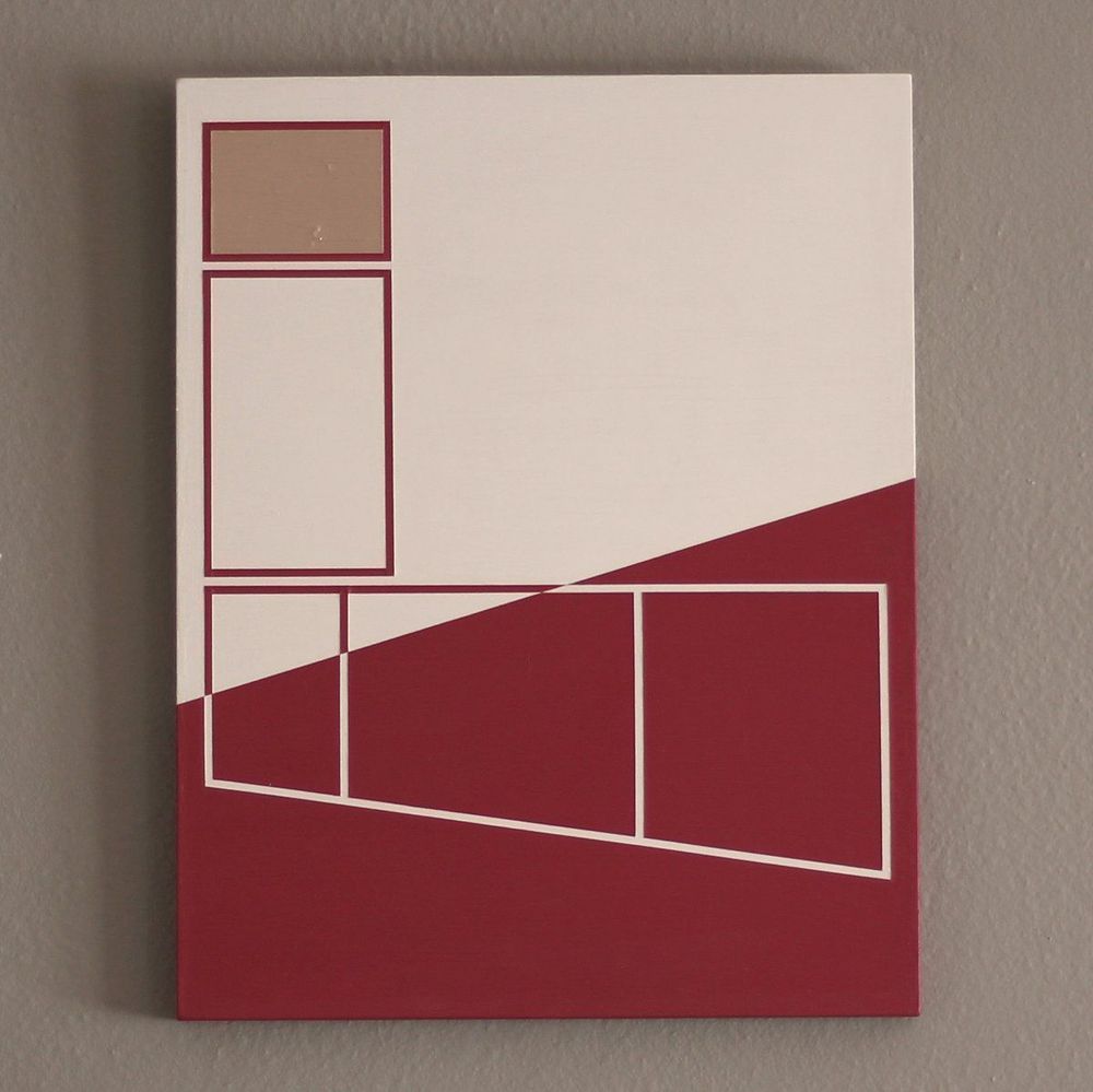 photo of abstract geometric acrylic painting on wood panel board