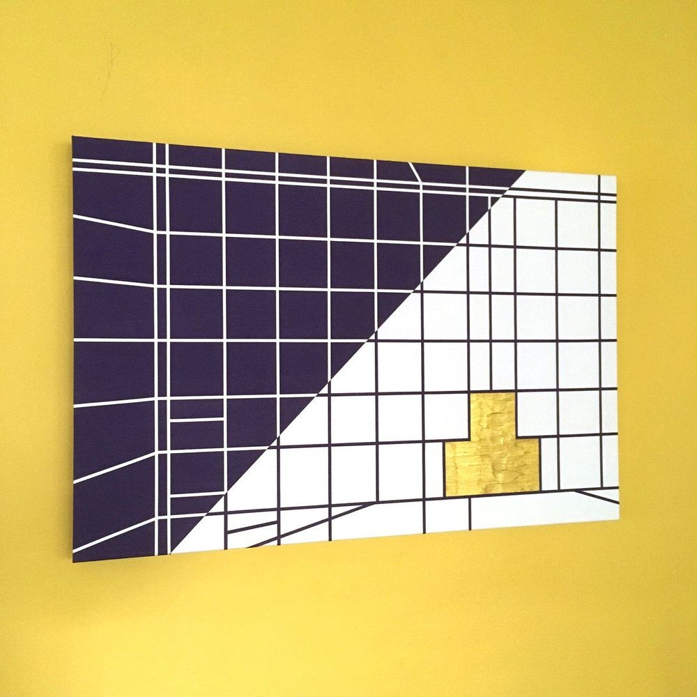 photo of abstract geometric acrylic painting on canvas