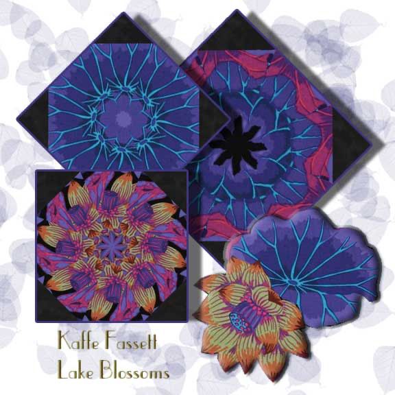 Kaffe Fassett Lake Blossoms Kaleidoscope Quilt Block Kit. Designed by Kaffe Fassett the bold color palette includes shades of purple,fuchsia,turquoise,black and green. American artist Kaffe Fassett has made his home in London, England, for the past 40 years. Born in San Francisco, he was raised in Big Sur where his interest in art was nurtured by his mother, grandmother, and great grandmother...all painters. A free spirit, he found work painting murals, illustrating books, doing set designs for theater, and selling his paintings. His unabashed embrace of deep, rich color makes him an icon in the quilting world. Kaffe Fassett for Westminister Fabrics Pattern GP93 Color Black. This is a precut kit to sew a set of 12 kaleidoscope quilt blocks. Finished dimension for all blocks sewn together is 24 X 32 inches Each block measures 8 1/2 inches square when sewn. Our Fast and Easy Blooming Blocks© are cut from 100 percent cotton fabric. Each block in the set will be uniquely different due to layering the fabric in exact repeats to create a kaleidoscope effect by precisely rotary cutting them.They are specially cut so that the centers will lie flatter and so there is no bias on the edges of the block so they lie flat in your quilt. You can put these blocks together in a quilt in different ways. Illustrated instructions included to complete the blocks that even a beginner can understand as well as bonus instructions for dimensions to include these blocks in a King, Queen, Double, Twin or Baby Crib, wall hanging quilt as well as a Table Runner or Placemats. 