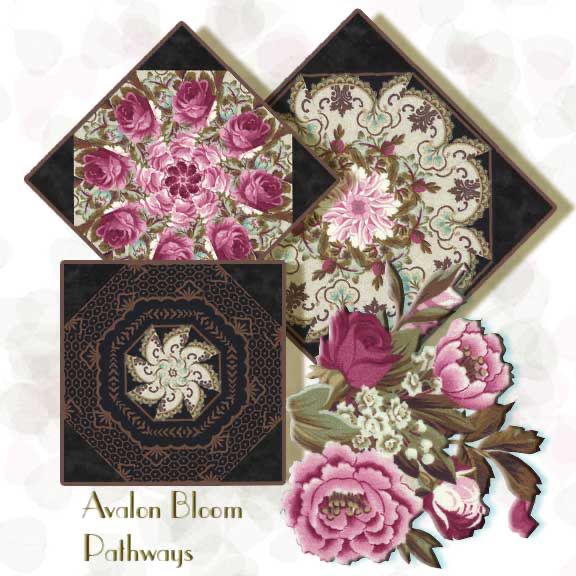 English Pathways from Wilmington Prints  is a beautiful and elegant floral group by Kaye England, it features a large filigree and floral design scrolled throughout the print. Colors include chocolate, black, cream and pink. English Pathways by Kaye England for Wilmington Prints, The pattern is 98431color 923. Finished dimension for all blocks sewn together is 24 X 32 inches. Each block measures 8 1/2 inches square when sewn. Our Fast and Easy Blooming Blocks© are cut from 100 percent cotton fabric. Each block in the set will be uniquely different due to layering the fabric in exact repeats to create a kaleidoscope effect by precisely rotary cutting them.They are specially cut so that the centers will lie flatter and so there is no bias on the edges of the block so they lie flat in your quilt. You can put these blocks together in a quilt in different ways. Illustrated instructions included to complete the blocks that even a beginner can understand as well as bonus instructions for dimensions to include these blocks in a King, Queen, Double, Twin or Baby Crib, wall hanging quilt as well as a Table Runner or Placemats.