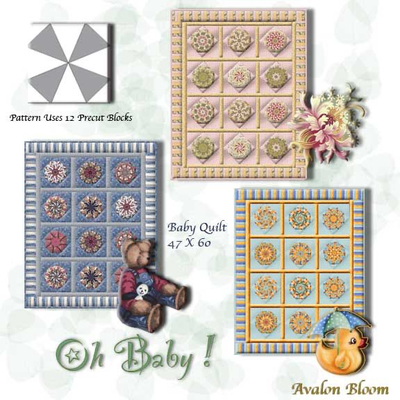Kaleidoscope Quilt Pattern Requires:
Twelve pre-cut 8 1/2 kaleidoscope quilt blocks
Background Fabric 2 yards
Fabric for Stripes and panes 1 Yard
Fabric for stripe 1/2 yard