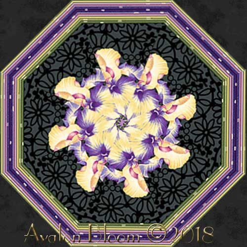 Large, lush Irises, beautifully painted, combined with a myriad of wonderful textures, truly makes an irresistible print. Ann Lauer Grizzly Gulch Gallery for Benartex,Irresistible Iris Item #: 0107112B. Colors include rich: deep purples, plums, greens, and ivory on a black ground. Finished dimension for all blocks sewn together is 24 X 32 inches. Each block measures 8 1/2 inches square when sewn. Our Fast and Easy Blooming Blocks© are cut from 100 percent cotton fabric. Each block in the set will be uniquely different due to layering the fabric in exact repeats to create a kaleidoscope effect by precisely rotary cutting them.They are specially cut so that the centers will lie flatter and so there is no bias on the edges of the block so they lie flat in your quilt. You can put these blocks together in a quilt in different ways. Illustrated instructions included to complete the blocks that even a beginner can understand as well as bonus instructions for dimensions to include these blocks in a King, Queen, Double, Twin or Baby Crib, wall hanging quilt as well as a Table Runner or Placemats.