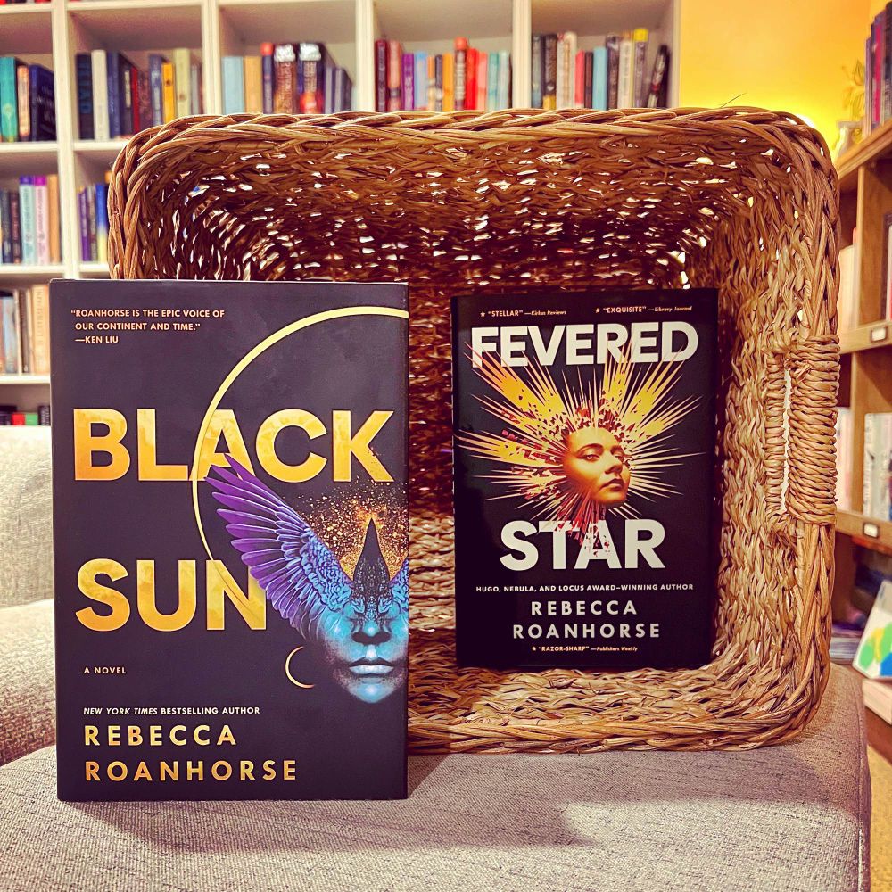 The covers of Black Sun and Fevered Star by Rebecca Roanhorse