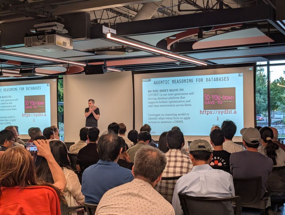 Andy Pavlo presenting the slide "Agentic Reasoning for Databases"