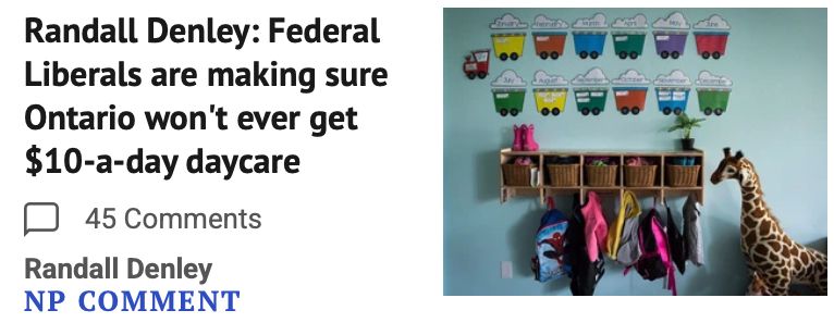 Randall Denley: Federal Liberals are making sure Ontario won't ever get $10-a-day daycare