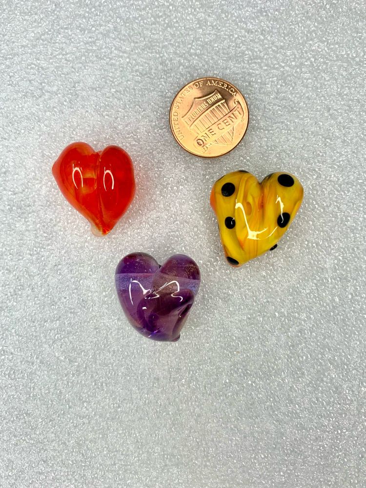Glass hearts red yellow purple green 2 photos
