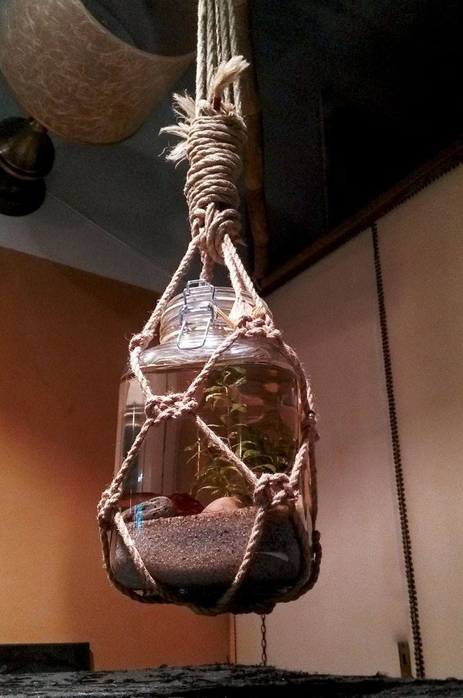 biosphere tied and suspended in a brown background